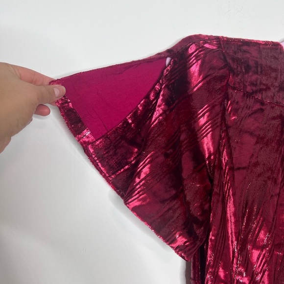 Free People Kara Velvet Wrap Metallic Striped Maxi Dress Burgundy XSmall NWOT - Picture 6 of 7